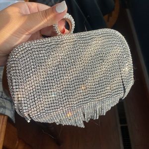Silver Sparkly Rhinestone Clutch w/Crossbody Strap